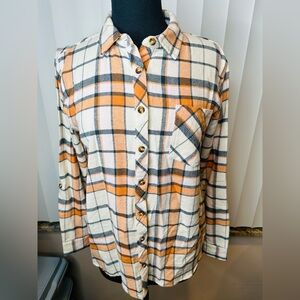 MIA & Tess Fall Plaid Button-Up Top in Rust and Blue Size Large